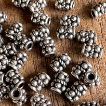 Load image into Gallery viewer, Sterling Silver, India, 925,Granulated,  Barrel Beads, Dotted, Bali-Style, Metal, Beads, Silver, Spacers, Dangle, Charms, Pendants, Crafted, Silversmiths, Jewellery, Indian, Ethnic, Tribal, Bracelets, Earrings, Necklaces, Copper, Zinc, Nickel,