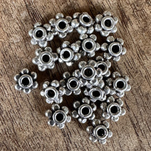 Load image into Gallery viewer, Sterling Silver, India, 925, Daisy Flower Rondelles, Bali-Style, Metal, Beads, Silver, Spacers, Dangle, Charms, Pendants, Crafted, Silversmiths, Jewellery, Indian, Ethnic, Tribal, Bracelets, Earrings, Necklaces, Copper, Zinc, Nickel,