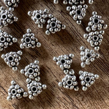 Load image into Gallery viewer, Sterling Silver, India, 925, Metal, Antique-Style, Beads, Daisy-Triangles, Silver, Spacers, Bali-Style, Dangle, Charms, Pendants, Crafted, Silversmiths, Jewellery, Indian, Ethnic, Tribal, Bracelets, Earrings, Necklaces, Copper, Zinc, Nickel, Statement Jewellery,