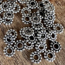 Load image into Gallery viewer, Sterling Silver, India, 925, Metal, Antique-Style, Beads, Daisy Spacer Beads, Silver, Spacers, Bali-Style, Dangle, Charms, Pendants, Crafted, Silversmiths, Jewellery, Indian, Ethnic, Tribal, Bracelets, Earrings, Necklaces, Copper, Zinc, Nickel, Statement Jewellery,