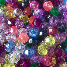 Load image into Gallery viewer, Plastic, Beads, Multicoloured, Mixed, Assorted, Collection, Taiwan, Asian, Transparent, Yellow, Pink, Crystal, Purple, Blue, Green, Orange, Rosaries, Suncatchers, Bead Curtains, Jewellery, Key Rings, Necklaces, Bracelets, Art Projects, Counting, Teaching,