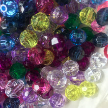 Load image into Gallery viewer, Plastic, Beads, Multicoloured, Mixed, Assorted, Collection, Taiwan, Asian, Transparent, Yellow, Pink, Crystal, Purple, Blue, Green, Orange, Rosaries, Suncatchers, Bead Curtains, Jewellery, Key Rings, Necklaces, Bracelets, Art Projects, Counting, Teaching,