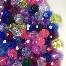 Load image into Gallery viewer, Plastic, Beads, Multicoloured, Mixed, Assorted, Collection, Taiwan, Asian, Transparent, Yellow, Pink, Crystal, Purple, Blue, Green, Orange, Rosaries, Suncatchers, Bead Curtains, Jewellery, Key Rings, Necklaces, Bracelets, Art Projects, Counting, Teaching,