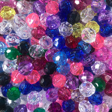 Load image into Gallery viewer, Plastic, Beads, Multicoloured, Mixed, Assorted, Collection, Taiwan, Asian, Transparent, Yellow, Pink, Crystal, Purple, Blue, Green, Orange, Rosaries, Suncatchers, Bead Curtains, Jewellery, Key Rings, Necklaces, Bracelets, Art Projects, Counting, Teaching,
