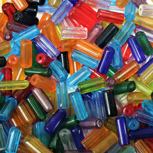 Load image into Gallery viewer, Mix, Jewellery Making Supplies, Jewellery, Indian, Varanasi, Cylinder, Beads, Glass, Multicoloured, Collection, Art Projects, 10mm, Suncatchers, Bead Curtains, Necklaces, Bracelets, Earrings, Anklets, Navy, Red, Purple, Orange, Topaz, Emerald, Clear, Black, Green, Amethyst, Lilac, Lime, Aqua, Yellow, Sapphire, Fire Polished, Tiffany-Style, Transparent, Tube, Transparent,