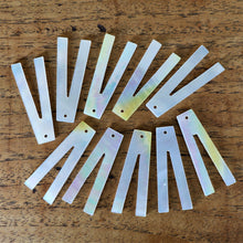 Load image into Gallery viewer, Gold MOP, Dog Tags, Plates, Name Tags, Axe Heads, Machetes, Love Hearts, Yokes, Drops, Tears, Tiles, Ovals, Shields, Donuts, Shards, Claws, Shields, Vee Sticks, Clothes Pegs, Matchsticks, Buttons, Teardrops, Raindrops, Mother of Pearl Shell, MOP, White, Gold, Pink, Brown, Black, Green, Rain, Abalone, Green Abalone, Trochus, Cowrie Shell, Green Lip Mussel, Pink Lip Mussel, Paua Shell, Necklace, Earrings, Jewellery, West Australia, Black Abalone, Beader, Artisans, Jewellery-Making, Key Rings, Beads,