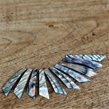 Load image into Gallery viewer, Green Abalone, Dog Tags, Plates, Name Tags, Axe Heads, Machetes, Love Hearts, Yokes, Drops, Tears, Tiles, Ovals, Shields, Donuts, Shards, Claws, Shields, Buttons, Teardrops, Raindrops, Mother of Pearl Shell, MOP, White, Gold, Pink, Brown, Black, Green, Rain, Abalone, Green Abalone, Trochus, Cowrie Shell, Green Lip Mussel, Pink Lip Mussel, Pau Shell, Necklace, Earrings, Jewellery, West Australia, Black Abalone, Beader, Artisans, Jewellery-Making, Key Rings, Beads, Rings,