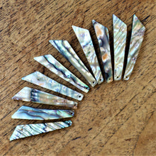 Load image into Gallery viewer, Green Abalone, Dog Tags, Plates, Name Tags, Axe Heads, Machetes, Love Hearts, Yokes, Drops, Tears, Tiles, Ovals, Shields, Donuts, Shards, Claws, Shields, Buttons, Teardrops, Raindrops, Mother of Pearl Shell, MOP, White, Gold, Pink, Brown, Black, Green, Rain, Abalone, Green Abalone, Trochus, Cowrie Shell, Green Lip Mussel, Pink Lip Mussel, Pau Shell, Necklace, Earrings, Jewellery, West Australia, Black Abalone, Beader, Artisans, Jewellery-Making, Key Rings, Beads, Rings,