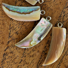 Load image into Gallery viewer, Trochus Shell, Claw Daggers, Dog Tags, Plates, Name Tags, Axe Heads, Machetes, Love Hearts, Yokes, Drops, Tears, Tiles, Ovals, Shields, Donuts, Shards, Claws, Shields, Buttons, Teardrops, Raindrops, Mother of Pearl Shell, MOP, White, Gold, Pink, Brown, Black, Green, Rain, Abalone, Green Abalone, Trochus, Cowrie Shell, Green Lip Mussel, Pink Lip Mussel, Paua Shell, Necklace, Earrings, Jewellery, West Australia, Black Abalone, Beader, Artisans, Jewellery-Making, Key Rings, Beads, Rings,