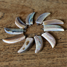 Load image into Gallery viewer, Trochus Shell, Claw Daggers, Dog Tags, Plates, Name Tags, Axe Heads, Machetes, Love Hearts, Yokes, Drops, Tears, Tiles, Ovals, Shields, Donuts, Shards, Claws, Shields, Buttons, Teardrops, Raindrops, Mother of Pearl Shell, MOP, White, Gold, Pink, Brown, Black, Green, Rain, Abalone, Green Abalone, Trochus, Cowrie Shell, Green Lip Mussel, Pink Lip Mussel, Paua Shell, Necklace, Earrings, Jewellery, West Australia, Black Abalone, Beader, Artisans, Jewellery-Making, Key Rings, Beads, Rings,