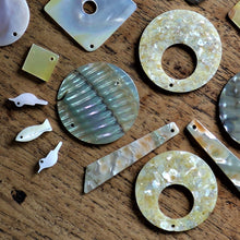 Load image into Gallery viewer, Pendant, Shield, Pau, Abalone, Mother of Pearl, Pink, White, Black, Pearl Shell, Shell, Eyebrows, Collection, Curtains, Suncatchers, Hearts, Drops, Dog Tags, Name Tags, Donuts, Yokes, Shards, Machetes, Fish, Birds, Jewellery, West Australia, Necklaces, Bracelets, Earrings, One-Of-A-Kind, Mix, Scissors, Pau Sparkle Tile, Pink Mother of Pearl,