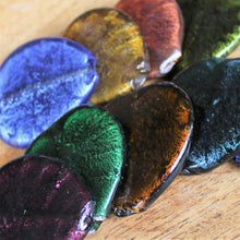 Load image into Gallery viewer, India, Silver Foil, Beads, Statement, Sapphire, Emerald Green, Ice Blue, Olive, Blackberry, Copper, Gold Leaf, Blackberry, Amber Necklace, Combo, Collection, Jewellery-Making, Chunky, Jewellery, Global Beads, Glass, Large Hole, Centre-Drill, Hearts,