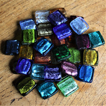Load image into Gallery viewer, India, Silver Foil, Beads, Statement, Necklace, Collection, Gold Leaf, Sapphire, Copper, Pale Amethyst, Clear, Forest Green, Pale Topaz, Gold Leaf, Ice Green, Lilac, Capri Blue, Jewellery-Making, Chunky, Jewellery, Glass, Large Hole, Centre-Drill, Flat Tiles, Bead Curtain, Mix, Tigertail, Leather, Fishing Line, Blackberry, Suncatcher,