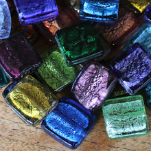 Load image into Gallery viewer, India, Silver Foil, Beads, Statement, Necklace, Collection, Gold Leaf, Sapphire, Copper, Pale Amethyst, Clear, Forest Green, Pale Topaz, Gold Leaf, Ice Green, Lilac, Capri Blue, Jewellery-Making, Chunky, Jewellery, Glass, Large Hole, Centre-Drill, Flat Tiles, Bead Curtain, Mix, Tigertail, Leather, Fishing Line, Blackberry, Suncatcher,