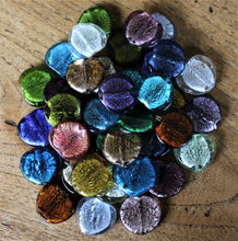 Load image into Gallery viewer, India, Silver Foil, Beads, Statement, Necklace, Collection, Gold Leaf, Sapphire, Copper, Pale Amethyst, Clear, Forest Green, Pale Topaz, Gold Leaf, Ice Green, Lilac, Capri Blue, Jewellery-Making, Chunky, Jewellery, Glass, Large Hole, Centre-Drill, Flat Hearts, Bead Curtain, Mix, Tigertail, Leather, Fishing Line, Blackberry, Suncatcher,