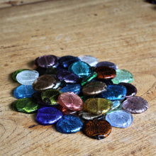 Load image into Gallery viewer, India, Silver Foil, Beads, Statement, Necklace, Collection, Gold Leaf, Sapphire, Copper, Pale Amethyst, Clear, Forest Green, Pale Topaz, Gold Leaf, Ice Green, Lilac, Capri Blue, Jewellery-Making, Chunky, Jewellery, Glass, Large Hole, Centre-Drill, Flat Hearts, Bead Curtain, Mix, Tigertail, Leather, Fishing Line, Blackberry, Suncatcher,