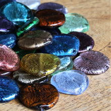 Load image into Gallery viewer, India, Silver Foil, Beads, Statement, Necklace, Collection, Gold Leaf, Sapphire, Copper, Pale Amethyst, Clear, Forest Green, Pale Topaz, Gold Leaf, Ice Green, Lilac, Capri Blue, Jewellery-Making, Chunky, Jewellery, Glass, Large Hole, Centre-Drill, Flat Hearts, Bead Curtain, Mix, Tigertail, Leather, Fishing Line, Blackberry, Suncatcher,