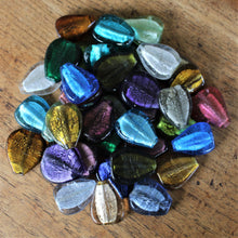 Load image into Gallery viewer, India, Silver Foil, Beads, Statement, Necklace, Collection, Gold Leaf, Sapphire, Copper, Pale Amethyst, Clear, Forest Green, Pale Topaz, Gold Leaf, Ice Green, Lilac, Capri Blue, Jewellery-Making, Chunky, Jewellery, Global Beads, Glass, Large Hole, Centre-Drill, Flat Gourds, Bead Curtain, Mix, Tigertail, Leather, Fishing Line, Blackberry, Gourds, Beader,