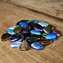 Load image into Gallery viewer, India, Silver Foil, Beads, Statement, Necklace, Collection, Gold Leaf, Sapphire, Copper, Pale Amethyst, Clear, Forest Green, Pale Topaz, Gold Leaf, Ice Green, Lilac, Capri Blue, Jewellery-Making, Chunky, Jewellery, Global Beads, Glass, Large Hole, Centre-Drill, Flat Gourds, Bead Curtain, Mix, Tigertail, Leather, Fishing Line, Blackberry, Gourds, Beader,