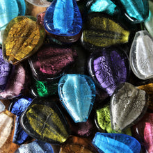 Load image into Gallery viewer, India, Silver Foil, Beads, Statement, Necklace, Collection, Gold Leaf, Sapphire, Copper, Pale Amethyst, Clear, Forest Green, Pale Topaz, Gold Leaf, Ice Green, Lilac, Capri Blue, Jewellery-Making, Chunky, Jewellery, Global Beads, Glass, Large Hole, Centre-Drill, Flat Gourds, Bead Curtain, Mix, Tigertail, Leather, Fishing Line, Blackberry, Gourds, Beader,