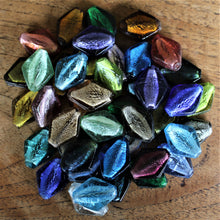 Load image into Gallery viewer, India, Silver Foil, Beads, Statement, Necklace, Collection, Gold Leaf, Sapphire, Copper, Pale Amethyst, Clear, Forest Green, Pale Topaz, Gold Leaf, Ice Green, Lilac, Capri Blue, Jewellery-Making, Chunky, Jewellery, Glass, Large Hole, Centre-Drill, Flat Diamonds, Mix, Tigertail, Leather, Fishing Line, Blackberry,