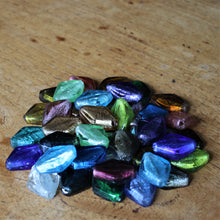 Load image into Gallery viewer, India, Silver Foil, Beads, Statement, Necklace, Collection, Gold Leaf, Sapphire, Copper, Pale Amethyst, Clear, Forest Green, Pale Topaz, Gold Leaf, Ice Green, Lilac, Capri Blue, Jewellery-Making, Chunky, Jewellery, Glass, Large Hole, Centre-Drill, Flat Diamonds, Mix, Tigertail, Leather, Fishing Line, Blackberry,