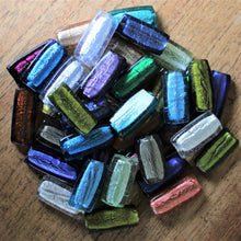 Load image into Gallery viewer, India, Silver Foil, Flat Cylinder Tubes, Indian, India, Indonesia, Worldwide, Asia, Beads, Statement, Necklace, Collection, Gold Leaf, Copper, Pale Amethyst, Clear, Forest Green, Pale Topaz, Gold Leaf, Ice Green, Lilac, Jewellery-Making, Chunky, Jewellery, Glass, Large Hole, Centre-Drill, Mix, Tigertail, Leather, Fishing Line,