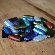 Load image into Gallery viewer, India, Silver Foil, Flat Cylinder Tubes, Indian, India, Indonesia, Worldwide, Asia, Beads, Statement, Necklace, Collection, Gold Leaf, Copper, Pale Amethyst, Clear, Forest Green, Pale Topaz, Gold Leaf, Ice Green, Lilac, Jewellery-Making, Chunky, Jewellery, Glass, Large Hole, Centre-Drill, Mix, Tigertail, Leather, Fishing Line,