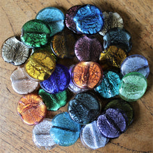 Load image into Gallery viewer, India, Silver Foil, Beads, Statement, Necklace, Collection, Gold Leaf, Sapphire, Copper, Pale Amethyst, Clear, Forest Green, Pale Topaz, Gold Leaf, Ice Green, Lilac, Capri Blue, Jewellery-Making, Chunky, Jewellery, Glass, Large Hole, Centre-Drill, Round Flat Tabular, Bead Curtain, Mix, Suncatcher, Tigertail, Leather, Fishing Line, Blackberry, Round, Tabular, Flat, Twists, Bracelet,