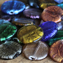 Load image into Gallery viewer, India, Silver Foil, Beads, Statement, Necklace, Collection, Gold Leaf, Sapphire, Copper, Pale Amethyst, Clear, Forest Green, Pale Topaz, Gold Leaf, Ice Green, Lilac, Capri Blue, Jewellery-Making, Chunky, Jewellery, Glass, Large Hole, Centre-Drill, Round Flat Tabular, Bead Curtain, Mix, Suncatcher, Tigertail, Leather, Fishing Line, Blackberry, Round, Tabular, Flat, Twists, Bracelet,