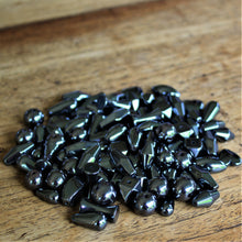 Load image into Gallery viewer, Assorted, Mix, Semi-Precious, Stone, Beads, Haematite, Western Australia, Venezuela, North America, Lake Superior, Brazil, Eastern Canada, Black, Steel, Mineral, Jewellery-Making, Health, Ailment, Earrings, Necklace, Bracelet, Iron Ore, Bicones, Rounds, Collections, Arrows, Ovals, Drops, Bows, Protection, Black, Global Beads, Hole, Centre-Drill,