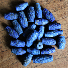Load image into Gallery viewer, Afghanistan, Blue, Gold, Semi-Precious, Jewellery-Making, Chunky, Jewellery, Global Beads, Collection, Mix, Pyrite, Flecks, Tigertail, Craftline, Leather, Necklace, Anklet, Bracelet,  Bangle, Ethnic, Tribal, Cross-Hatch, Cylinder, Barrel, Oval