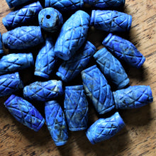 Load image into Gallery viewer, Afghanistan, Blue, Gold, Semi-Precious, Jewellery-Making, Chunky, Jewellery, Global Beads, Collection, Mix, Pyrite, Flecks, Tigertail, Craftline, Leather, Necklace, Anklet, Bracelet,  Bangle, Ethnic, Tribal, Cross-Hatch, Cylinder, Barrel, Oval