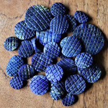 Load image into Gallery viewer, Afghanistan, Blue, Gold, Semi-Precious, Jewellery-Making, Chunky, Jewellery, Worldwide Beads, Collection, Mix, Pyrite, Flecks, Tigertail, Craftline, Leather, Necklace, Anklet, Bracelet, Bangle, Ethnic, Tribal, Spiritual, Lapis Lazuli, Lapis, Unpolished, Cross-Hatch, Disks, Statement,