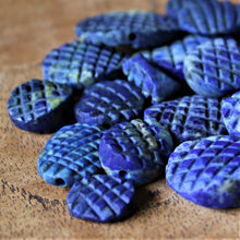 Load image into Gallery viewer, Afghanistan, Blue, Gold, Semi-Precious, Jewellery-Making, Chunky, Jewellery, Worldwide Beads, Collection, Mix, Pyrite, Flecks, Tigertail, Craftline, Leather, Necklace, Anklet, Bracelet, Bangle, Ethnic, Tribal, Spiritual, Lapis Lazuli, Lapis, Unpolished, Cross-Hatch, Disks, Statement,