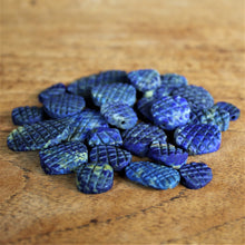 Load image into Gallery viewer, Afghanistan, Blue, Gold, Semi-Precious, Jewellery-Making, Chunky, Jewellery, Worldwide Beads, Collection, Mix, Pyrite, Flecks, Tigertail, Craftline, Leather, Necklace, Anklet, Bracelet, Bangle, Ethnic, Tribal, Spiritual, Lapis Lazuli, Lapis, Unpolished, Cross-Hatch, Disks, Statement,