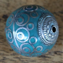 Load image into Gallery viewer, Afghanistan, Turkmenistan, Brass, Turkoman,  Imperfections, Jewellery, Global Beads, Collection, Mix, Tigertail, Craftline, Leather, Necklace, Earrings, Ethnic, Tribal, Statement Jewellery, Top-Drill, Hole, Afghan, Middle Eastern, Enamel, Inlaid, Bracelet, Anklet, Filigree, Wire, Wrapping, Turquoise,