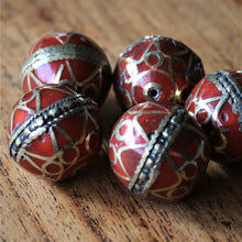 Load image into Gallery viewer, Afghanistan, Turkmenistan, Brass, Turkoman,  Imperfections, Jewellery, Global Beads, Collection, Mix, Tigertail, Craftline, Leather, Necklace, Earrings, Ethnic, Tribal, Statement Jewellery, Top-Drill, Hole, Afghan, Middle Eastern, Enamel, Inlaid, Bracelet, Anklet, Filigree, Wire, Wrapping, Lapis, Rustic, Old, Jasper,