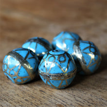 Load image into Gallery viewer, Afghanistan, Turkmenistan, Brass, Turkoman,  Imperfections, Jewellery, Global Beads, Collection, Mix, Tigertail, Craftline, Leather, Necklace, Earrings, Ethnic, Tribal, Statement Jewellery, Top-Drill, Hole, Afghan, Middle Eastern, Enamel, Inlaid, Bracelet, Anklet, Filigree, Wire, Wrapping, Lapis, Rustic, Old, Turquoise,
