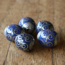 Load image into Gallery viewer, Afghanistan, Turkmenistan, Brass, Turkoman,  Imperfections, Jewellery, Global Beads, Collection, Mix, Tigertail, Craftline, Leather, Necklace, Earrings, Ethnic, Tribal, Statement Jewellery, Top-Drill, Hole, Afghan, Middle Eastern, Enamel, Inlaid, Bracelet, Anklet, Filigree, Wire, Wrapping, Lapis Lazuli,