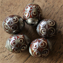Load image into Gallery viewer, Afghanistan, Turkmenistan, Brass, Turkoman,  Imperfections, Jewellery, Global Beads, Collection, Mix, Tigertail, Craftline, Leather, Necklace, Earrings, Ethnic, Tribal, Statement Jewellery, Top-Drill, Hole, Afghan, Middle Eastern, Enamel, Inlaid, Bracelet, Anklet, Filigree, Wire, Wrapping, Jasper,