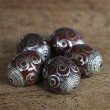 Load image into Gallery viewer, Afghanistan, Turkmenistan, Brass, Turkoman,  Imperfections, Jewellery, Global Beads, Collection, Mix, Tigertail, Craftline, Leather, Necklace, Earrings, Ethnic, Tribal, Statement Jewellery, Top-Drill, Hole, Afghan, Middle Eastern, Enamel, Inlaid, Bracelet, Anklet, Filigree, Wire, Wrapping, Jasper,