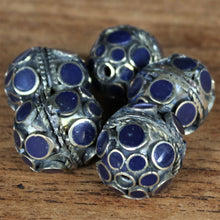 Load image into Gallery viewer, Dark Lapis Lazuli, Afghanistan, Turkmenistan, Brass, Turkoman,  Imperfections, Jewellery, Global Beads, Collection, Mix, Tigertail, Craftline, Leather, Necklace, Earrings, Ethnic, Tribal, Statement Jewellery, Top-Drill, Hole, Afghan, Middle Eastern, Enamel, Inlaid, Bracelet, Anklet, Filigree, Wire, Wrapping, Rustic