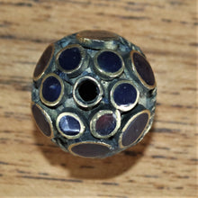 Load image into Gallery viewer, Dark Lapis Lazuli, Afghanistan, Turkmenistan, Brass, Turkoman,  Imperfections, Jewellery, Global Beads, Collection, Mix, Tigertail, Craftline, Leather, Necklace, Earrings, Ethnic, Tribal, Statement Jewellery, Top-Drill, Hole, Afghan, Middle Eastern, Enamel, Inlaid, Bracelet, Anklet, Filigree, Wire, Wrapping, Rustic