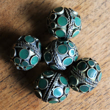 Load image into Gallery viewer, Malachite, Afghanistan, Turkmenistan, Brass, Turkoman,  Imperfections, Jewellery, Global Beads, Collection, Mix, Tigertail, Craftline, Leather, Necklace, Earrings, Ethnic, Tribal, Statement Jewellery, Top-Drill, Hole, Afghan, Middle Eastern, Enamel, Inlaid, Bracelet, Anklet, Wire, Wrapping, Rustic, Gemstones,