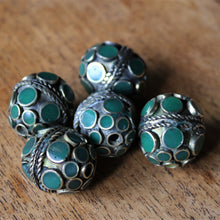 Load image into Gallery viewer, Malachite, Afghanistan, Turkmenistan, Brass, Turkoman,  Imperfections, Jewellery, Global Beads, Collection, Mix, Tigertail, Craftline, Leather, Necklace, Earrings, Ethnic, Tribal, Statement Jewellery, Top-Drill, Hole, Afghan, Middle Eastern, Enamel, Inlaid, Bracelet, Anklet, Wire, Wrapping, Rustic, Gemstones,