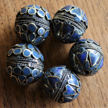 Load image into Gallery viewer, Afghanistan, Turkmenistan, Brass, Turkoman,  Imperfections, Jewellery, Global Beads, Collection, Mix, Tigertail, Craftline, Leather, Necklace, Earrings, Ethnic, Tribal, Statement Jewellery, Top-Drill, Hole, Afghan, Middle Eastern, Enamel, Inlaid, Bracelet, Anklet, Filigree, Wire, Wrapping, Lapis, Rustic