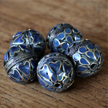 Load image into Gallery viewer, Afghanistan, Turkmenistan, Brass, Turkoman,  Imperfections, Jewellery, Global Beads, Collection, Mix, Tigertail, Craftline, Leather, Necklace, Earrings, Ethnic, Tribal, Statement Jewellery, Top-Drill, Hole, Afghan, Middle Eastern, Enamel, Inlaid, Bracelet, Anklet, Filigree, Wire, Wrapping, Lapis, Rustic