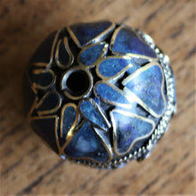Load image into Gallery viewer, Afghanistan, Turkmenistan, Brass, Turkoman,  Imperfections, Jewellery, Global Beads, Collection, Mix, Tigertail, Craftline, Leather, Necklace, Earrings, Ethnic, Tribal, Statement Jewellery, Top-Drill, Hole, Afghan, Middle Eastern, Enamel, Inlaid, Bracelet, Anklet, Filigree, Wire, Wrapping, Lapis, Rustic