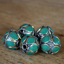 Load image into Gallery viewer, Afghanistan, Turkmenistan, Brass, Turkoman,  Imperfections, Jewellery, Global Beads, Collection, Mix, Tigertail, Craftline, Leather, Necklace, Earrings, Ethnic, Tribal, Statement Jewellery, Top-Drill, Hole, Afghan, Middle Eastern, Enamel, Inlaid, Bracelet, Anklet, Filigree, Wire, Wrapping, Malachite, Rustic